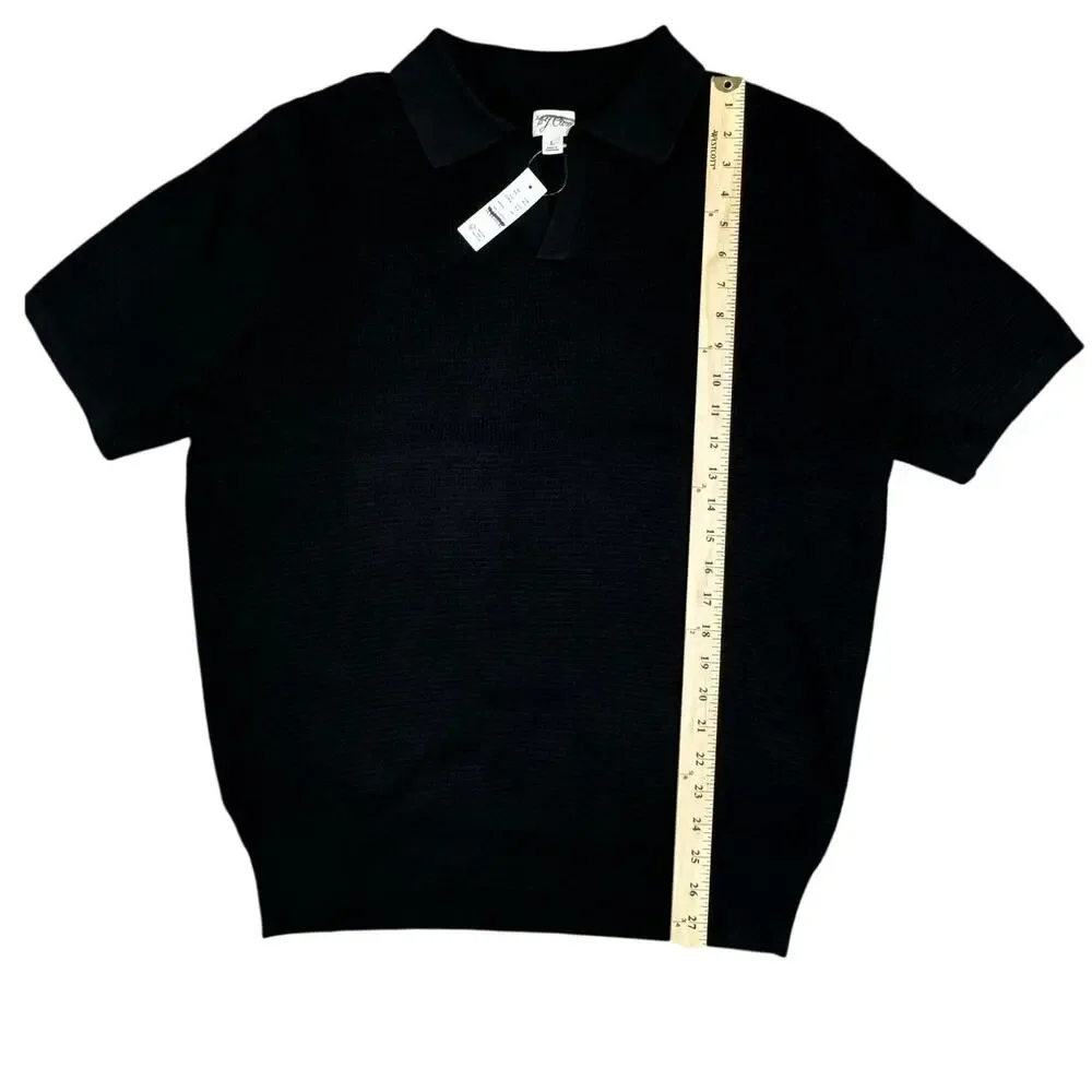 J.Crew Mens Minimalist Cotton Waffle Knit Johnny Collar Sweater Polo Black L